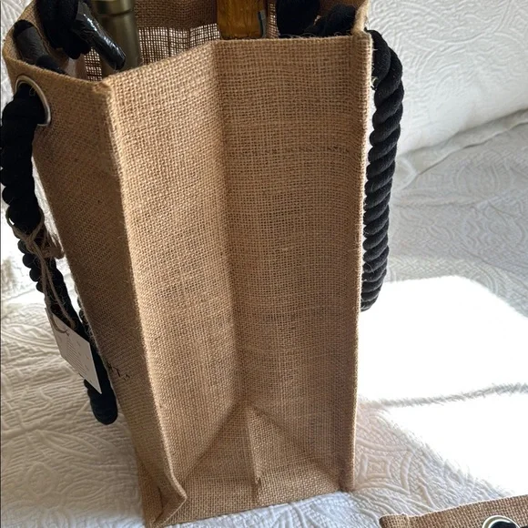 Jute Wine Tote Bag with Black Handles - Picture 3 of 6